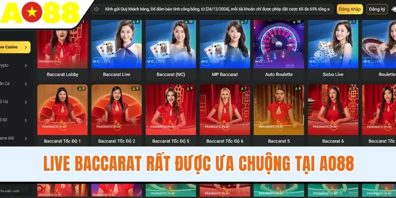 Live Baccarat rất được ưa chuộng tại AO88